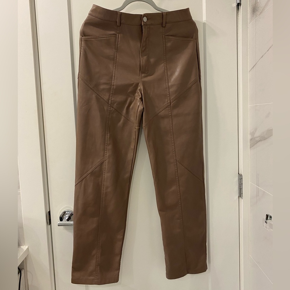 Dynamite light brown faux leather straight leg pants